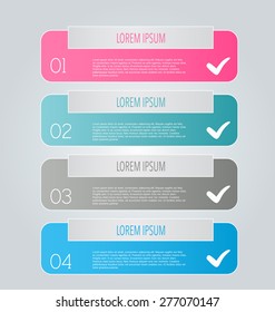 Business info graphics template for presentation, education, web design, banners, brochures, flyers. Blue, green, grey and black tabs. Vector illustration.