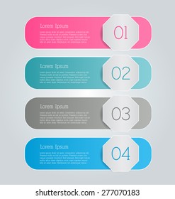 Business info graphics template for presentation, education, web design, banners, brochures, flyers. Blue, green, grey and black tabs. Vector illustration.