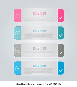 Business info graphics template for presentation, education, web design, banners, brochures, flyers. Blue, green, grey and black tabs. Vector illustration.