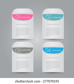 Business info graphics template for presentation, education, web design, banners, brochures, flyers. Blue, green, grey and black tabs. Vector illustration.