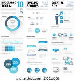 Business info graphics vector elements set. Big collection of modern flat graphic elements in blue colors. Lots of creative elements to make your own infographics.