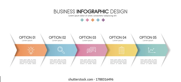 Business infograph with 5 steps. Colourful diagram. Vector