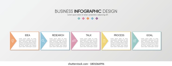Business infograph with 5 steps. Colourful diagram. Vector