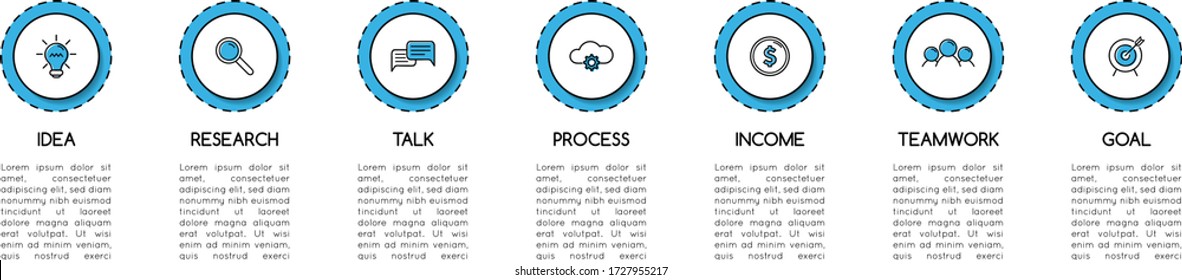 Business infograph with 7 steps. Diagram. Vector