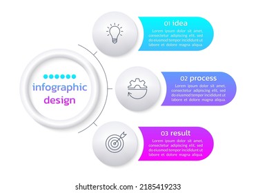 Geschäftsinformationen mit Kreiselementen. Diagramm, Diagramm-Vorlage. Modernes Infografik-Konzept mit Linien-Symbolen. Präsentation, Layout, Prozessdesign mit Schritten oder Optionen. Vektorgrafik.