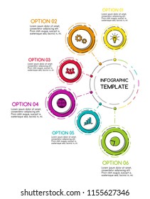 Business infograph with colourful hand drawn icons. Vector.