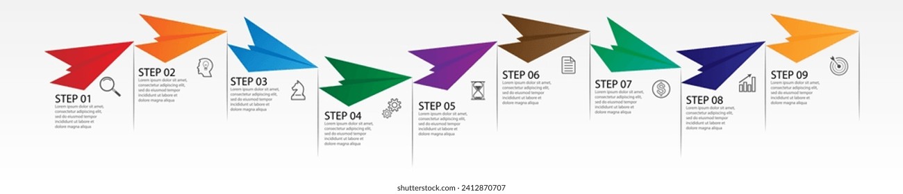 business infographic 10 parts or steps, there are icons, text, numbers. Can be used for presentation banners, workflow layouts, process diagrams, flow charts, infographics, your business presentations