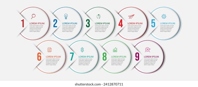 business infographic 10 parts or steps, there are icons, text, numbers. Can be used for presentation banners, workflow layouts, process diagrams, flow charts, infographics, your business presentations