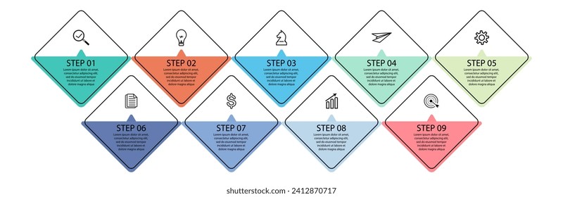 business infographic 10 parts or steps, there are icons, text, numbers. Can be used for presentation banners, workflow layouts, process diagrams, flow charts, infographics, your business presentations