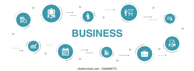 Business Infographic 10 steps circle design. businessman, briefcase, calendar, chart icons