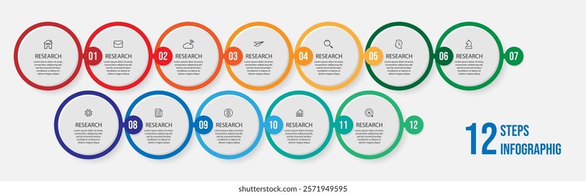 business infographic with 18 interconnected sections with additional number icons and colored lines