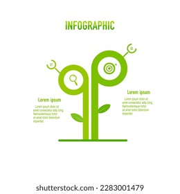Business infographic, 2-step workflow model, learning, working and development approach.