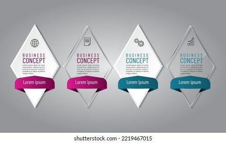 Business Infographic 3 D, Diamond Shape Style, Glass Design, Can Be Used For Workflow Layout, Diagram, Annual Report, Web Design.Creative Banner, Label Vector, Business Plan.