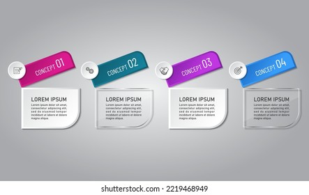 business infographic 3 d, square style, Glass design, can be used for workflow layout, diagram, annual report, web design.Creative banner, label vector, Business Plan.