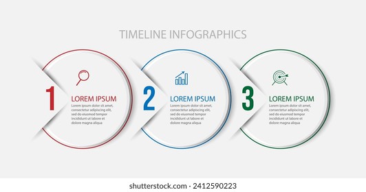 business infographic 3 parts or steps, there are icons, text, numbers. Can be used for presentation banners, workflow layouts, process diagrams, flow charts, infographics, your business presentations