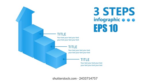 Business-Infografik von 3 Schritten in Form eines Wachstumsdiagramms mit einem Pfeil. 3 D. Vektorgrafik.