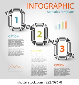 business infographic 3 steps timeline template with two graphS - striped chain diagram