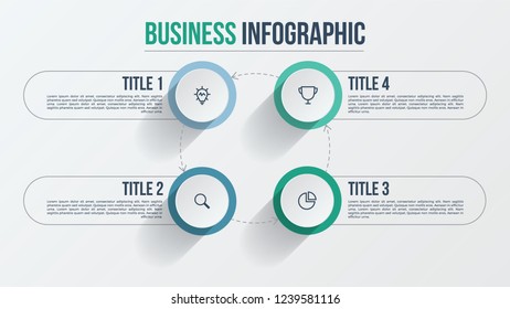 business infographic with 4 arrows, circle, steps, processes, options. timeline business presentation template. 