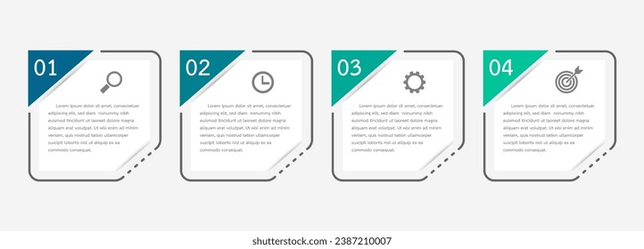 Infografía empresarial con 4 vectores de diseño de notas de papel. 