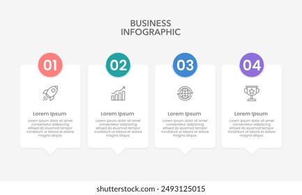 Business Infografik 4 Prozess oder Optionen zum Erfolg. Geschäftsbericht, Geschäftspräsentation, Planung und Workflow. Vektorillustration.