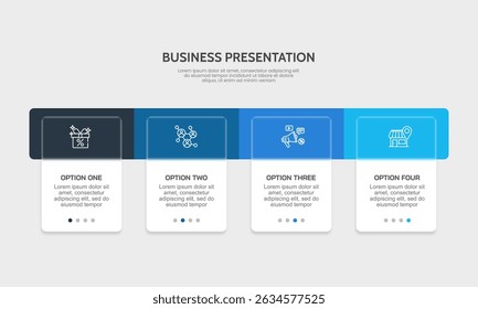 Business infographic 4 process or options to success. Presentation, Plan, Strategy and Banner. Vector illustration.