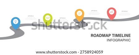 Business Infographic 4 Steps Modern Timeline diagram with road journey concept. 