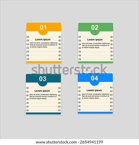 Business infographic with 4 steps using note paper design and icons