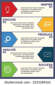 Business infographic of 5 consecutive steps to implement a successful project. Template with place for text. Cut-off and tear-off coupons