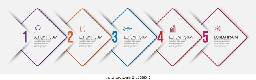 business infographic 5 parts or steps, there are icons, text, numbers. Can be used for presentation banners, workflow layouts, process diagrams, flow charts, info graphics, your business presentations