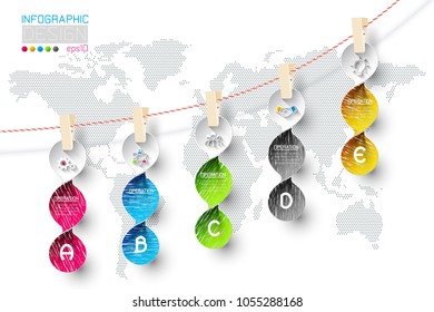 Business infographic with 5 steps hanging on clotheslined.