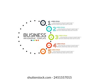 Business infographic. 5 Steps Modern Mindmap diagram with circle topics and numbers, presentation vector infographic.