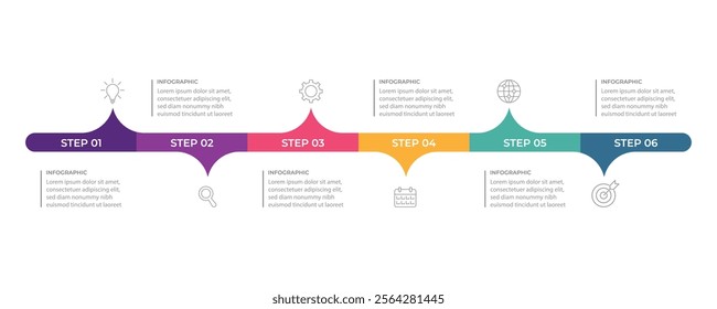 Business infographic 6 important events to success. Annual report, Business presentation template. Vector illustration.