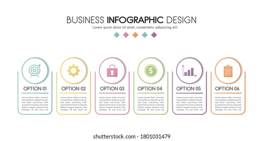 Business infographic with 6 options. 3d flowchart. Vector