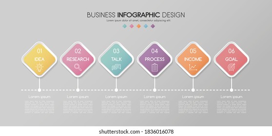 Business infographic with 6 options. 3d flowchart. Vector