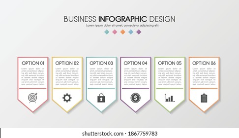 Business Infographic With 6 Options. 3d Flowchart. Vector