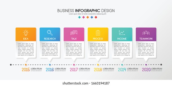 Business infographic with 6 options. Timeline. Vector