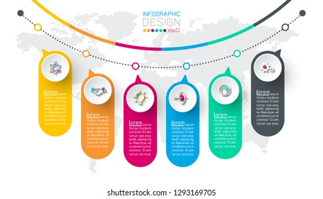 Business infographic with 6 steps.
