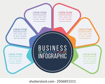 Infografía empresarial 6 Pasos, objetos, Elementos u opciones Plantilla de diseño de infografías para información empresarial