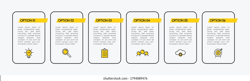 Business infographic with 6 steps. Vector