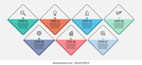 infografía de negocios 7 partes o pasos, hay iconos, texto, números. Se puede utilizar para banners de presentación, diseños de flujo de trabajo, diagramas de procesos, diagramas de flujo, infografías, presentaciones empresariales