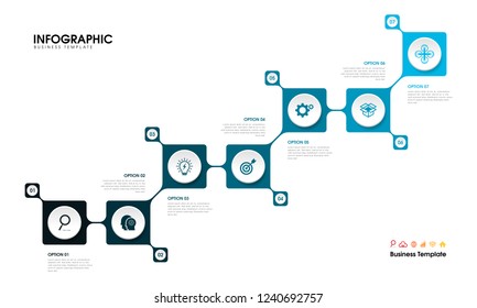 Business infographic with 7 steps, vector presentation template.