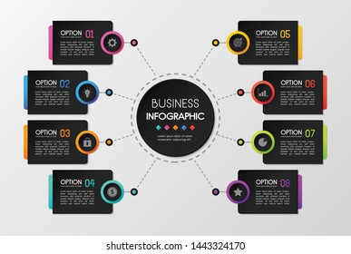 Business infographic with 8 circle elements. Vector