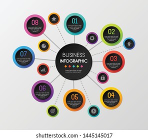 Business infographic with 8 circle elements. Vector