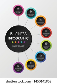 Business infographic with 8 circle elements. Vector
