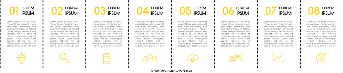 Business infographic with 8 options. Simple diagram. Vector