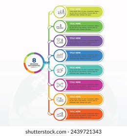 Business infographic 8 process design with finance icons. Vector illustration.