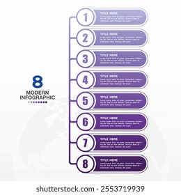 Business infographic 8 process design with finance icons. Vector illustration.