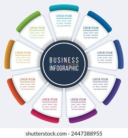 Business Infographic 9 Steps, objects, elements or options infographics design template for business information