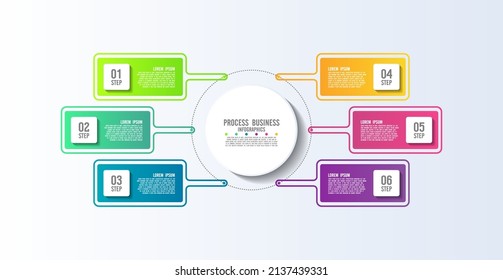 Plantilla de fondo abstracto de infografía de negocios colorida con 6 pasos