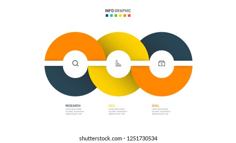 Business infographic. Abstract elements of timeline process with 3 steps, options, circles. Vector illustration. 